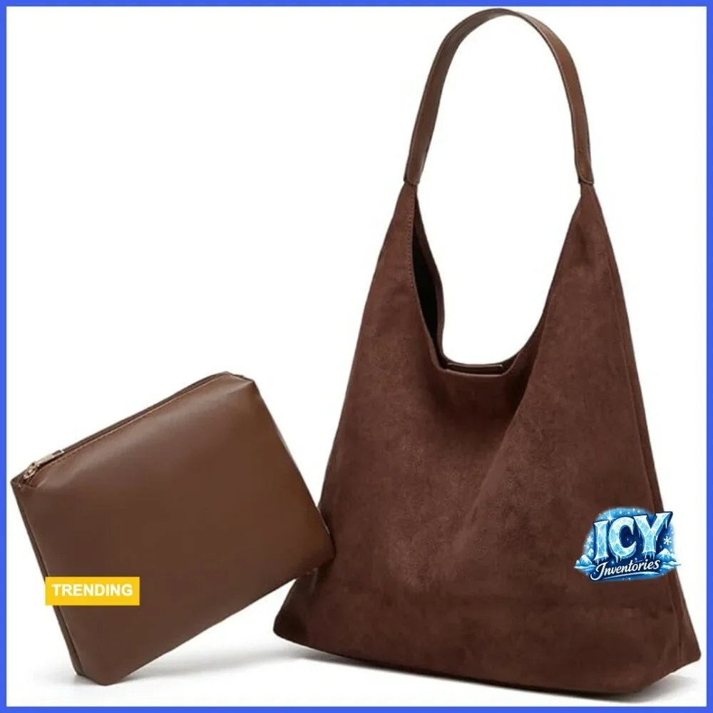 Faux Suede Leather Hobo Shoulder Bag Large Tote Purse